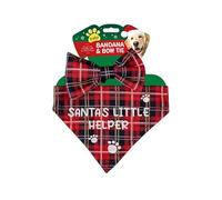 Santa’s Little Helper Printed Pet Bandana & Bow Tie Christmas Set Small - Festive Dog & Cat Collar Accessories, Holiday Pet Outfit & Xmas Costume