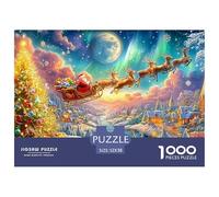 Santa’s Sleigh Flies over Festive Village 1000-Piece Jigsaw Puzzle Christmas Style Ideal for Birthday Giving 52x38cm/1000pcs