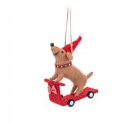 Santa Sausage Dog on a Scooter Felt Decoration