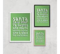 Santa Saw Your FB Photos Art Print - A2 - White Frame