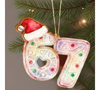 Santa Says Six Seven Christmas Ornament 2025, Funny 67 Meme Christmas Ornaments, 2D Acrylic 67 Ornaments For ChristmasTree, Hangable 6 7 Pendant Decoration, For Wall Door Window(Style A)