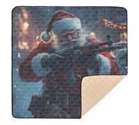 Santa Shooting Rifle in Snowy Scene Large Sturdy Baby Activity Play Mat for Floor One-Piecing Baby Play Tummy Time Mat for Newborns Babies Infants Toddlers, 50'' x 50''