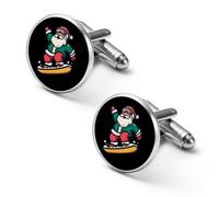 Santa Ski Snowboarding Men's Cufflinks Tuxedo Cuff Links Shirt Tie Decor for Business Weddings