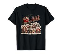 Santa Sleigh Over Red Village Holiday Design T-Shirt