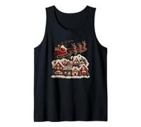 Santa Sleigh Over Red Village Holiday Design Tank Top