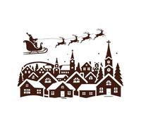 Santa Sleigh Over Snowy Village Christmas Silhouette Engraving Stickers 50.4x75.7cm Art Decoration Coffee