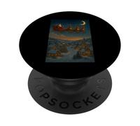 Santa Sleigh Over Snowy Village Night PopSockets Adhesive PopGrip
