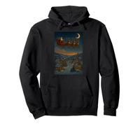Santa Sleigh Over Snowy Village Night Pullover Hoodie