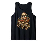 Santa Sleigh Pulled by Pugs Retro Christmas Tank Top