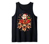 Santa Sleigh Pulled by Pugs Retro Christmas Tank Top