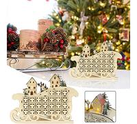 Santa Sleigh Shape Christmas Wooden Advent Calendar With LED Light Village House 24 Day Countdown Decoration With Large Drawer Box 24 Days Countdown Party Decoration