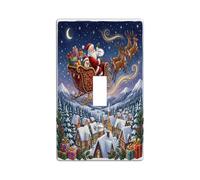 Santa Sleigh Winter Village Claus Christmas Toggle Switch Plate | Reindeer Sleigh, Snowy Village Landscape, Starry Night Skyline, Winter Town Scene, Holiday Home Decor