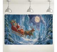 Santa Sleigh Winter Wonderland Backdrop, Christmas Themed Decorative Background for Holiday Photo Booth, Indoor/Outdoor Festive Picture Scene 71x43 Inch