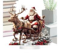 Santa Sleigh With Deer - Christmas Sleigh, 2d Acrylic Christmas Santas Claus On Sleighs With Reindeers Decorations, Deer Sleighs Santa Claus Statue For Indoor & Outdoor Use, 3d Reindeer With Old Man
