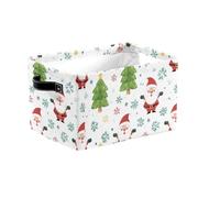 Santa Snowflakes Large Collapsible Storage Baskets with Handles, Christmas Tree Fabric Storage Bin Organizer Box for Shelves, Toy Clothes Nursery Closet Living Room Decor