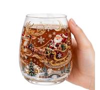 Santa Snowman Hand Painted Christmas Glass Wine Goblet Borosilicate | Holiday Cocktail Juice Cup 90x85mm Grade Smooth Easy Clean Festive Gift