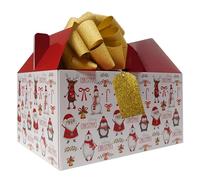 SANTA SNOWMAN REINDEER CHRISTMAS GIANT GABLE BOX GIFT HAMPER KIT - Cardboard Xmas Gift Hamper Box with Tissue, Gold Bow and Gold Gift Tag