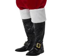 Smiffys Santa Boot Covers, Black with White Fur Tops - Adult Christmas Costume Accessory, One Size Festive Santa Claus Shoe Covers