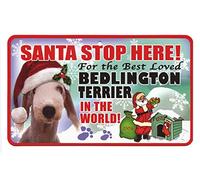 Santa Stop Here Pet Sign - Bedlington Terrier