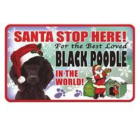 Santa Stop Here Pet Sign - Black Poodle