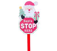Santa Stop Here Sign 68cm Happy Snowman Santa Reindeer Glitter Red Wooden Garden Lawn Stake (Santa)