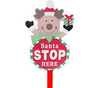 Santa Stop Here Sign 68cm Happy Snowman Santa Reindeer Glitter Red Wooden Garden Lawn Stake (Snowman)
