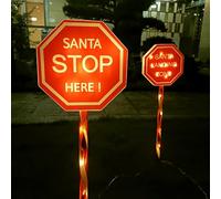 Santa Stop Here Sign, Outdoor Christmas Decoration 29.1in/ 74cm 8 Modes Available, Santa Claus Light Up Sign, Path Stake Novelty Christmas Decor for Garden Outside (1)