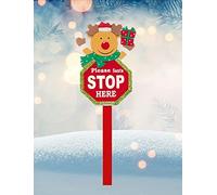 Santa stop here sign outdoor stake - cute rudolph reindeer design - wooden santa stop here sign - outdoor christmas decoration - wooden stake.