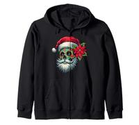 Santa Sugar Skull Mexican Flower Calavera Christmas Zip Hoodie