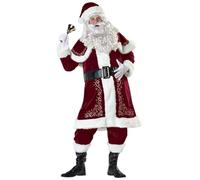 Santa Suit- 12-Piece Santa Claus Suit For Adults - Red Felt Father Christmas Costume Featuring Jacket With Wig+Beard+Hat+Gloves+Goldbag+Bell+Boots/Shoecovers+Belt+Glasses+Shawl+Coat+Pants 2026
