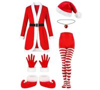 Santa Suit - Fabric Discoloration Protection, Funny Belt Hat Gloves Costume Uniform, Holiday s Event Stage Performance Garb, Flannel Christmas Party Parade Robe | Cosplay Clothes for Actresses Dancers
