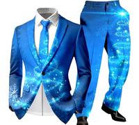 Santa Suits Men,Festive Yet Sophisticated Men's Suit Set for Holiday Parties and Winter Events Tailored Comfort and Distinctive Design for Modern Grooming (Blue, M)