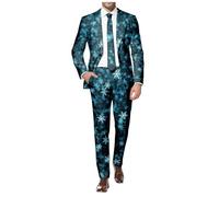 Santa Suits Men,Men's Suit And Trousers Set - Casual Christmas Printed Two Piece Business Wear For Men Comfortable Loose Fit Ideal For Foreign Trade And Occasions (L)
