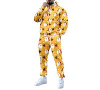 Santa Suits Men,Men's Suit Ensemble for Everyday Wear Printed Fleece Holiday Gathering Attire with Relaxed Fit and Coordinated Set (Yellow, XL)