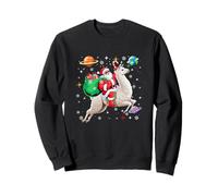 Santa Sunglasses Riding Llama Colorful Xmas Boxes Space Sweatshirt