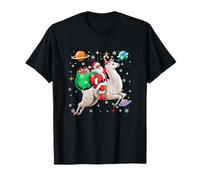 Santa Sunglasses Riding Llama Colorful Xmas Boxes Space T-Shirt