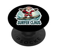 Santa Surfer Claus Merry Christmas Surfing Men Women Festive PopSockets Adhesive PopGrip