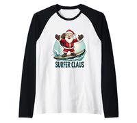 Santa Surfer Claus Merry Christmas Surfing Men Women Festive Raglan Baseball Tee