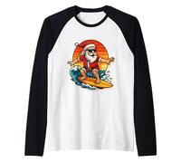 Santa Surfing Surf Instructor Surfer Merry Christmas Vintage Raglan Baseball Tee
