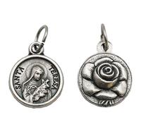 Santa Teresa Medal Charms, 3 Pack Catholic Saint Therese Round Pendant | Double-Sided Rose Embossed Small Devotional Charms for Bracelet Rosary Jewelry Making, 1.3cm Religious Medallion Accessories