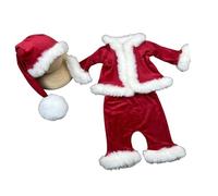 Santa Themed Newborn Photography Outfit Soft Wrinkled Resistant Baby Christmas Costume with Hat for Family Portraits Newborn Christmas Photo Outfit