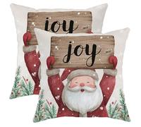 Santa Throw Pillow Covers, Christmas Fanciful Joy Wooden Sign Xmas Red Soft Velvet Washable Pattern Pillow Covers for Home Living Room Bedroom Dorm Couch Decor 16x16 Inch
