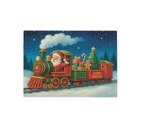 Santa Train Small Glass Worktop Saver - Smooth Kitchen Chopping Board/Protector Nighttime Christmas Décor Gift - 28.5cm x 20cm