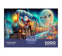 Santa Train Under Moon 1000 Piece Jigsaws for Adults Holiday Landscape Educational Games Birthday Gifts for Women And Man Challenge High Difficulty Skill Development 52x38cm/1000pcs