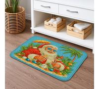 Santa Tropical Quick Dry Bath Mat, Fun Beach Holiday Decor Non Slip Shower Mat, Summer Festive Flannel Washable Bath Rugs for Bathroom Toilet Restroom Decorative 16x24 Inch