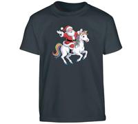 Santa Unicorn Ride Funny Christmas Mens T-Shirt Magical Rainbow Gift T Shirt Black - Youth Small (Age 5-6)
