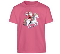 Santa Unicorn Ride Funny Christmas Mens T-Shirt Magical Rainbow Gift T Shirt Heliconia - Youth Large (Age 9-11)