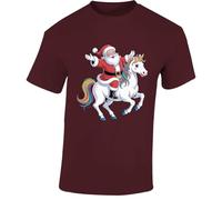 Santa Unicorn Ride Funny Christmas Mens T-Shirt Magical Rainbow Gift T Shirt Maroon - X-Large