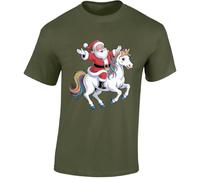 Santa Unicorn Ride Funny Christmas Mens T-Shirt Magical Rainbow Gift T Shirt Military Green - XX-Large