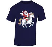 Santa Unicorn Ride Funny Christmas Mens T-Shirt Magical Rainbow Gift T Shirt Navy Blue - Large